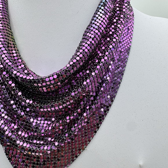 Lady Metal Triangle Scarf Necklace Choker Party Purple Shiny Bling Club Scarf - Picture 2 of 14